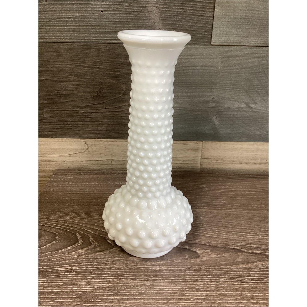 Vintage Brody Co Milk Glass Hobnail Bud Vase M-2900 White 8" Tall Flared Rim